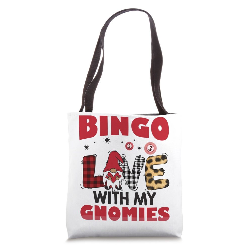 Bingo Love With My Gnomies Buffalo Plaid Men Bingo Tote Bag -_-
